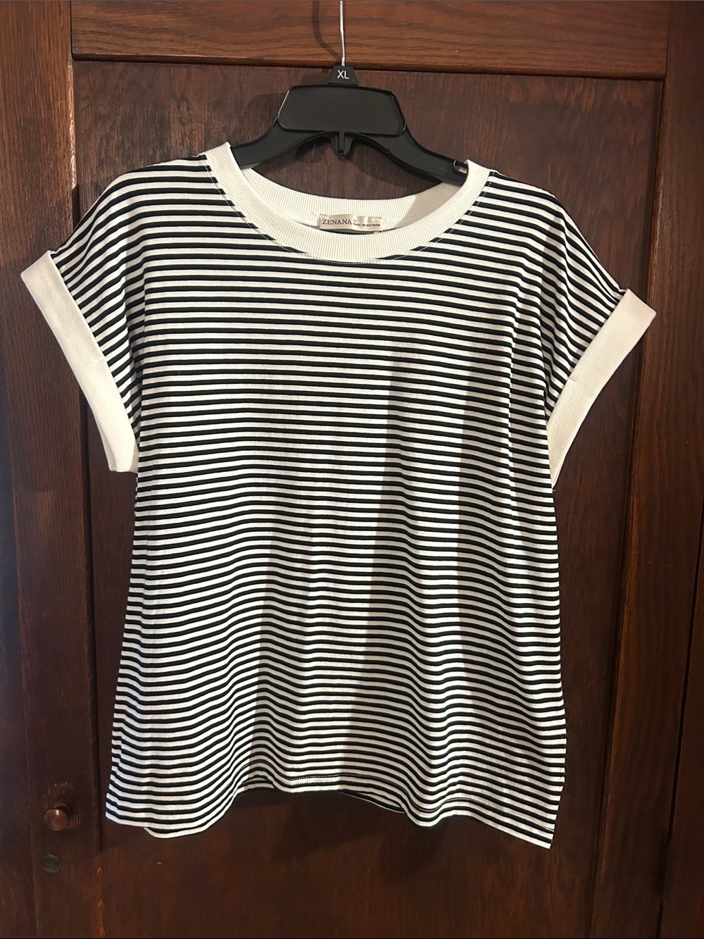 Zenana Outfitters Black & White Striped Short Sleeve Tee